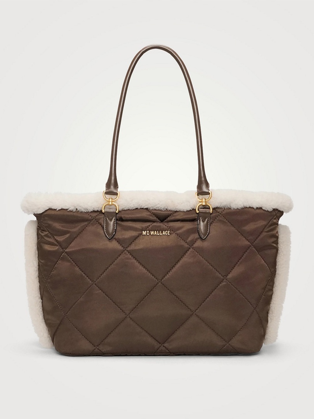 MZ Wallace Medium Madison Shearling Trimmed Brown Tote Bag - New without Tags